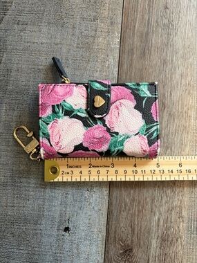 Betsey Johnson Peach Floral Keychain Wallet Mini Bifold Coin Purse